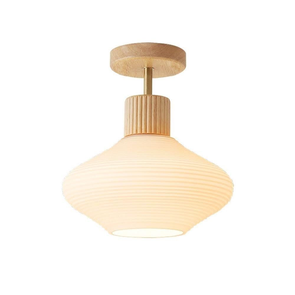 Nowoczesna minimalistyczna lampa sufitowa z naturalnego kamienia żółtego i półwbudowanego drewna orzechowego o kompaktowym cylindrycznym designie idealna do sypialni, korytarza, kuchni, loftu