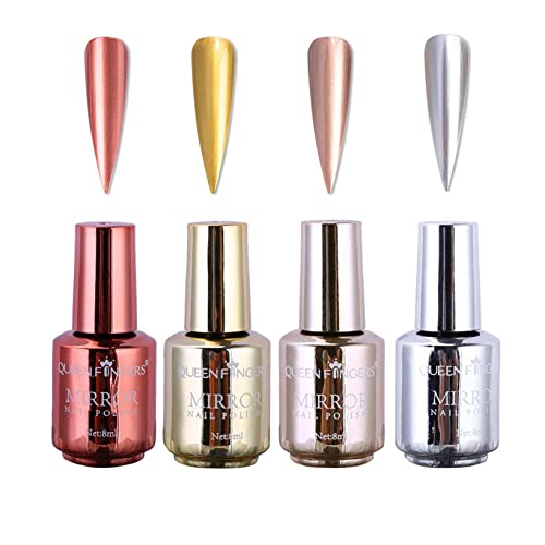 4 Kit Esmaltes Semipermanentes de Uñas de metal electrochapado, UV Gel Polish Manicura,esmalte de uñas mágico con efecto de medio espejo,8ml (A) Cover