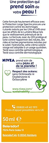 NIVEA SUN Crème visage femme anti-âge & anti-taches FPS 50 (1 x 50 ml), crème hydratante visage formule Q10 pour usage quotidien, protection solaire UVA/UVB texture légère