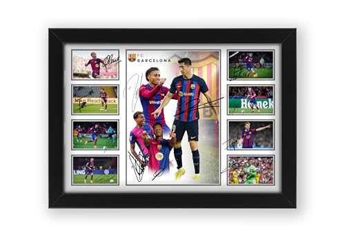 Póster firmado del Barcelona Football Club 2024-25 FCB Team Merchandise – Edición limitada Autógrafo regalo para fanáticos del fútbol – Recuerdos coleccionables, temporada de La Liga (sin marco, A4