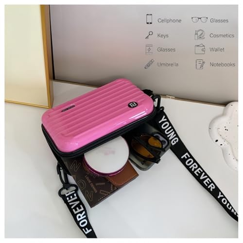 Mini Luggage Crossbody Bag - Stylish and Durable Hard Shell Travel Purse with Adjustable Forever Young Strap for Women - Pink3
