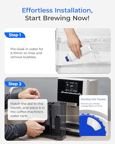Image of Waterdrop DLSC002 Low-Acid Coffee Water Filter, Replacement for De'Longhi Filter, De'Longhi Magnifica Evo Water Filter, Smooth Balanced, ECAM /ETAM /EPAM Series, EC680 /5, TÜV SÜD Certified, 4 Pack
