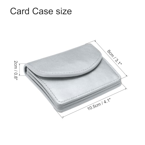 Image of uxcell PU Leather Business Card Case, Business Name Card Holder Wallet with Magnetic Shut Pocket Holder for Women Credit ID Card, Silver Tone