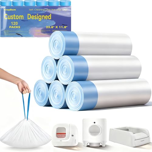 120 Count Automatic Cat Litter Bags Compatible with PURA MAX 2/MAX/X & ScoopFree Clumping Tear-free & Leak-Proof Self-cleaning Cat Litter Box Waste Bags with Durable Drawstring 22.8 x 11.8