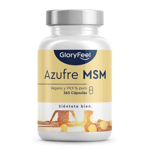 MSM 365 cápsulas veganas - 1600mg MSM (Metilsulfonilmetano) en polvo por dosis diaria de azufre...