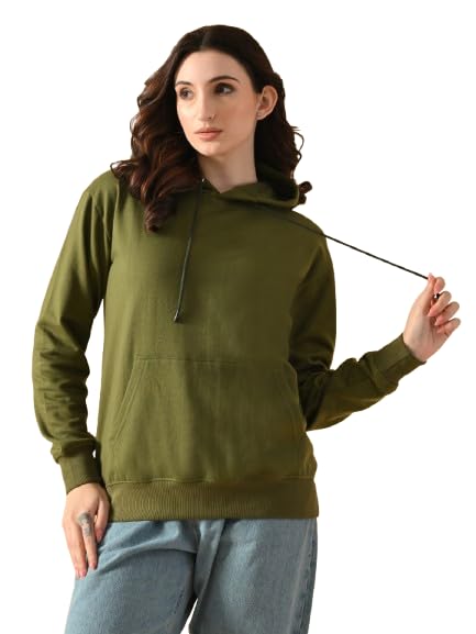 owl mink Women’s Olive Solid Hoodie | Full Sleeve Hooded Pullover with Kangaroo Pocket | Casual Winterwear-picture-37