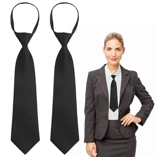 teasteam 2 Corbatas Corbata Negras para Mujeres Ajustable Corbatas Formal Uniformes Color Sólido Preatadas Accesorio Negocios para la Escuela y Eventos negocios bodas Cumpleaños