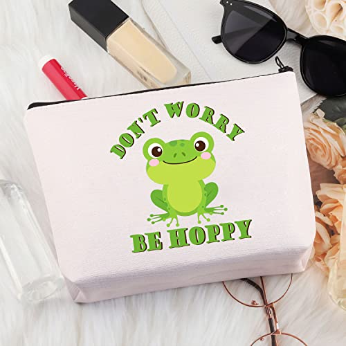 PLITI Frog Makeup Bag Don't Worry Be Hoppy Frog Lover Gift Cute Frog Gift Crazy Frog Lady Gift Animal Lover Gift (Frog Worry HoppyU) - Image 4