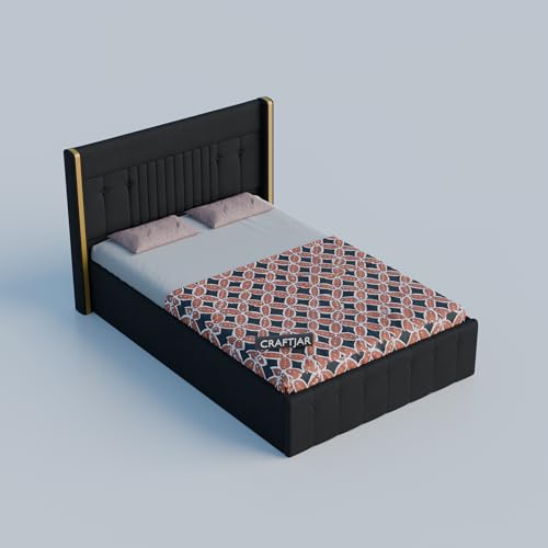 Image of Solid Wood Upholstered Single Bed for Bedroom with Storage | Premium Fabric with Button Tufted Headboard | Wooden Single Cot /Palang for Home | Modern Single Bed | Black