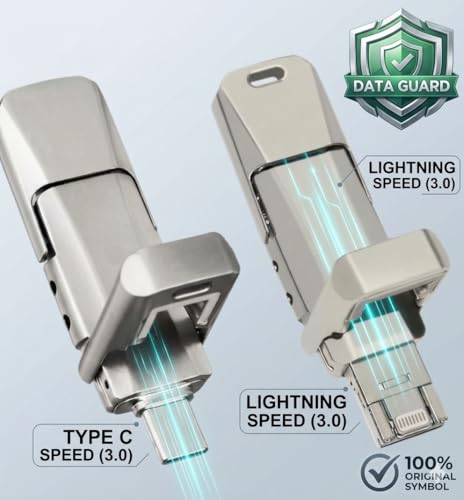 Image of 3-in-1 USB 3.2 Flash Drive 2TB, High-Speed Metal OTG Memory Stick Compatible with iPhone, Android & PC, with Type-C and Lightning Connectors