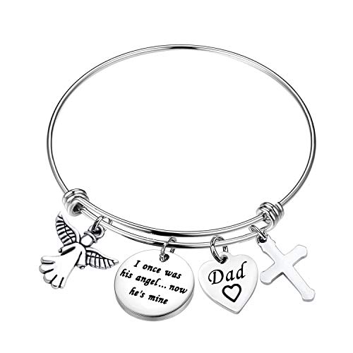 MYOSPARK Memorial Bracelet I Once was His/Her Angel Now He/She's Mine Dad/Mom Memorial Bangle Remembrance Jewelry Sympathy Gift for Loss of One You Loved