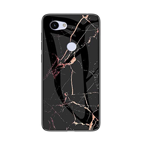 BRAND SETCase for Google Pixel 3XL Lite marble transparent tempered glass all-inclusive cover soft silicone phone case compatible with Google Pixel 3XL Lite-Gold black