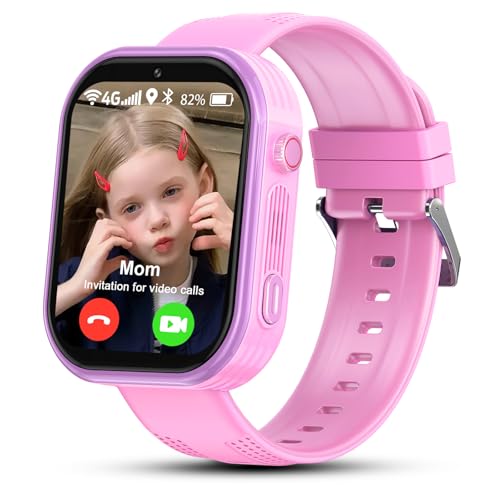 kaacly Montre Connectée Enfant GPS, Montre GPS Enfant 4G avec Chat Familial,SOS,Téléphone,Appels Vidéo HD,Étanche IP67, Montre Intelligente Cadeau pour...