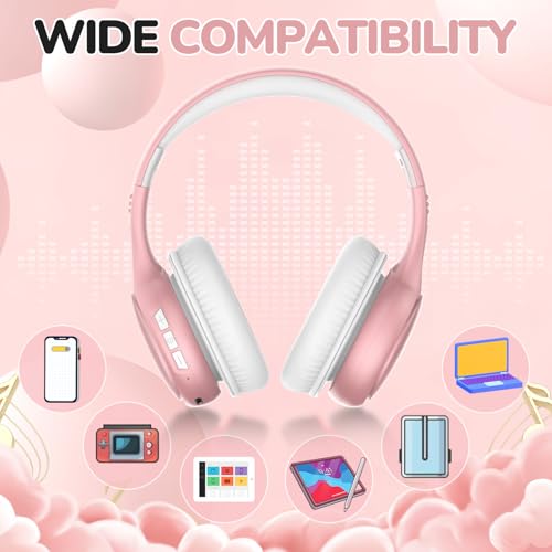 Image of JoySpark Kids Bluetooth Headphones, 60 Hours Playtime, Bluetooth 5.4 Kids Headphones Wireless, Type-C Fast Charging, 85 /94dB Volume Limited, Foldable Toddler Wireless Headsets with Mic-Rose Gold