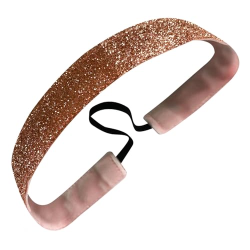 Sweaty Bands Womens Girls Headband for a Intense Workout - Non-Slip Sweat-Wicking Velvet-Lined Sparkling Hairband - Metallic Shimmer Blush Pink 1-Inch