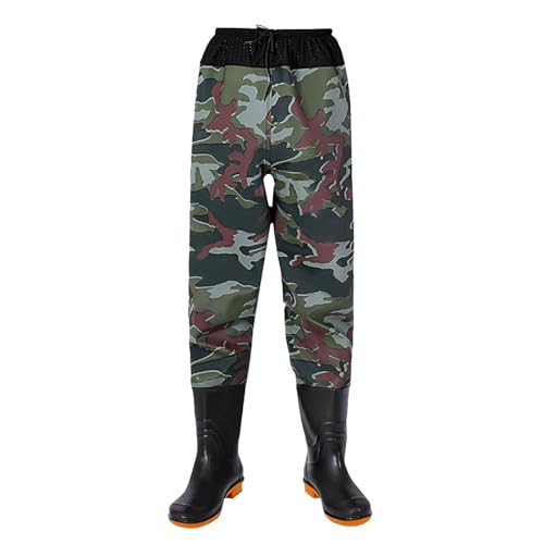 Vadeadores de pesca, vadeadores de pesca para hombre, pantalones de vadeador de cintura transpirable, vadeadores de cintura multifuncional, vadeadores de pesca ajustables de PVC con botas de goma de