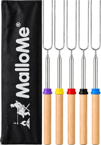 MalloMe Smores Sticks for Fire Pit Long - Marshmallow Roasting Sticks Smores Kit - Smore Skewers Hot Dog Fork Campfire Cooking Equipment, Camping Essentials S'mores Gear Outdoor Accessories 32" 5 Pack