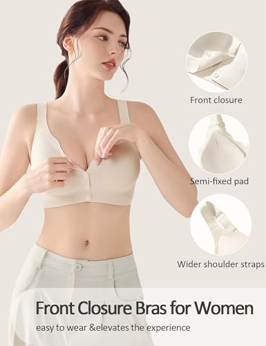 Image of Gailife Jelly Front Closure Bras for Women Wireless Mastectomy Bralettes | adjustable,post surgery,full coverage,no underwire,comfort,convenient,snap,soft,seamless,supportive,compression,old women