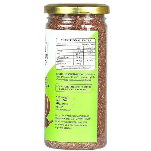Image of SoulSustain Flax Seeds Raw 250g | Alsi Seeds for Eating, Smoothies, Baking, Weight Management, Fiber Rich, Omega 3 Source, Vegan Superfood, Roasted or Raw Use, Daily Nutrition Seeds for Men Women