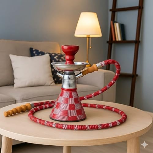 Image of AL-Sheesh Petite Glass Hookah | Designer Alumunium 9 inch Inch Glass, Iron Hookah Set For Heavy Smoke | Perfect for Party (Red)
