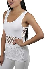 Wht (Front and Back Mesh Racerback Scoop Neck Tank Top)