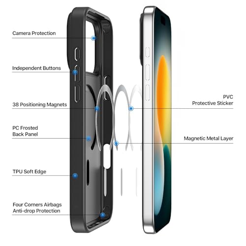Image of VONZEE Back Cover Case Compatible with iPhone 17 Pro Case Luxury Retro Flowers Floral Clear for Magnetic Wireless Charging Case Shockproof PC+TPU Cute Glossy Shiny Cover for Girls Women, 6.3'' Black