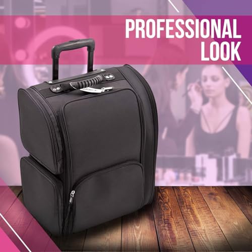 Image of Adson Multifunctional Professional Beauty Makeup Artist Rolling Cosmetic Aluminium Vanity Trolley Beauty Train case Makeup Cosmetic Trolley Hairstylist Travel Organizer (Smoky Black)