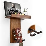 1 Pack Guitar Wall Mount - Guitar Hanger with Shelf and Pick Holder - Natural Solid Wood with...