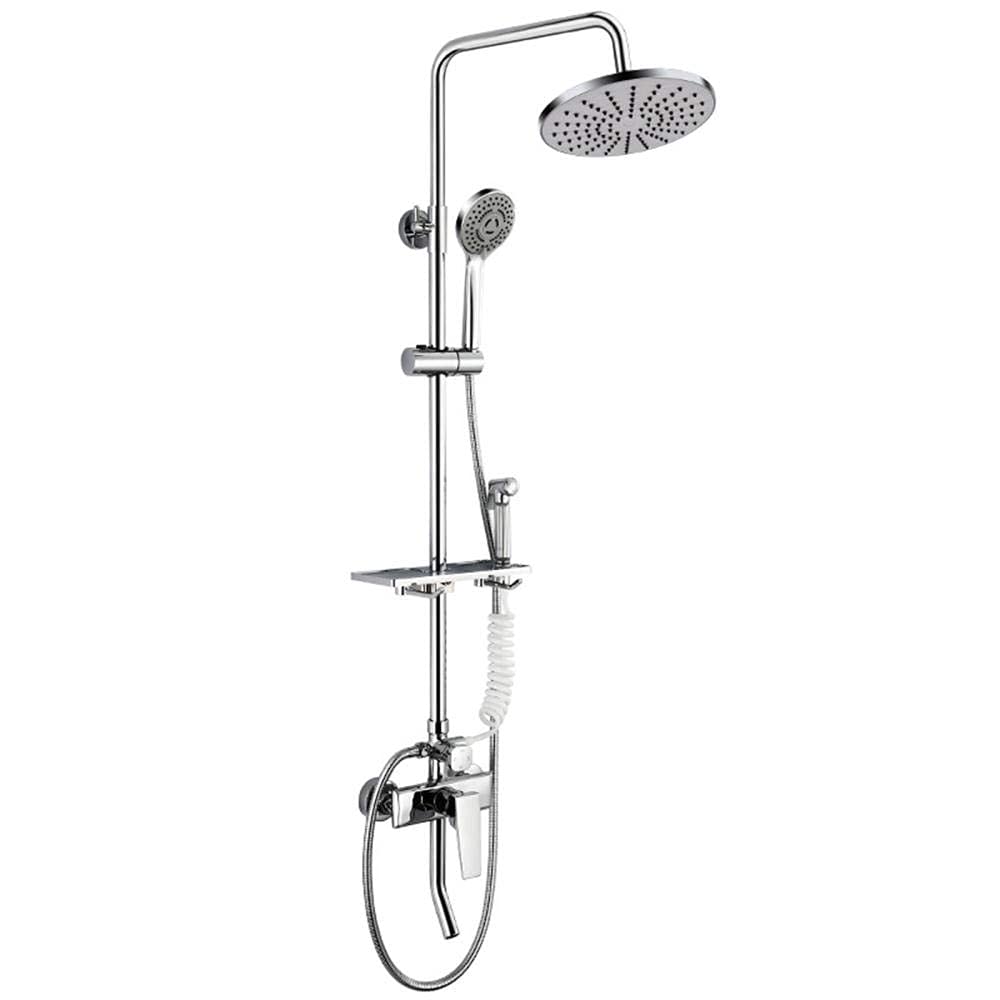 CWCQGH Chrome-Plated Shower Kits with Overhead Shower, Round Brass Multifunctional with Swivel Faucet and Sprayer Shower Mixer Set Wall Mounted Shower System