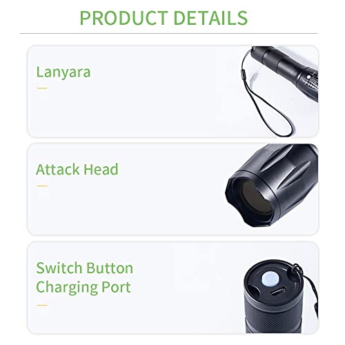 YZYOE 365 nm Black Light Flashlight Powerful Rechargeable,Fluorescent Agent Detection Lamp, Jade, Jewelry, Paper Money - Image 3
