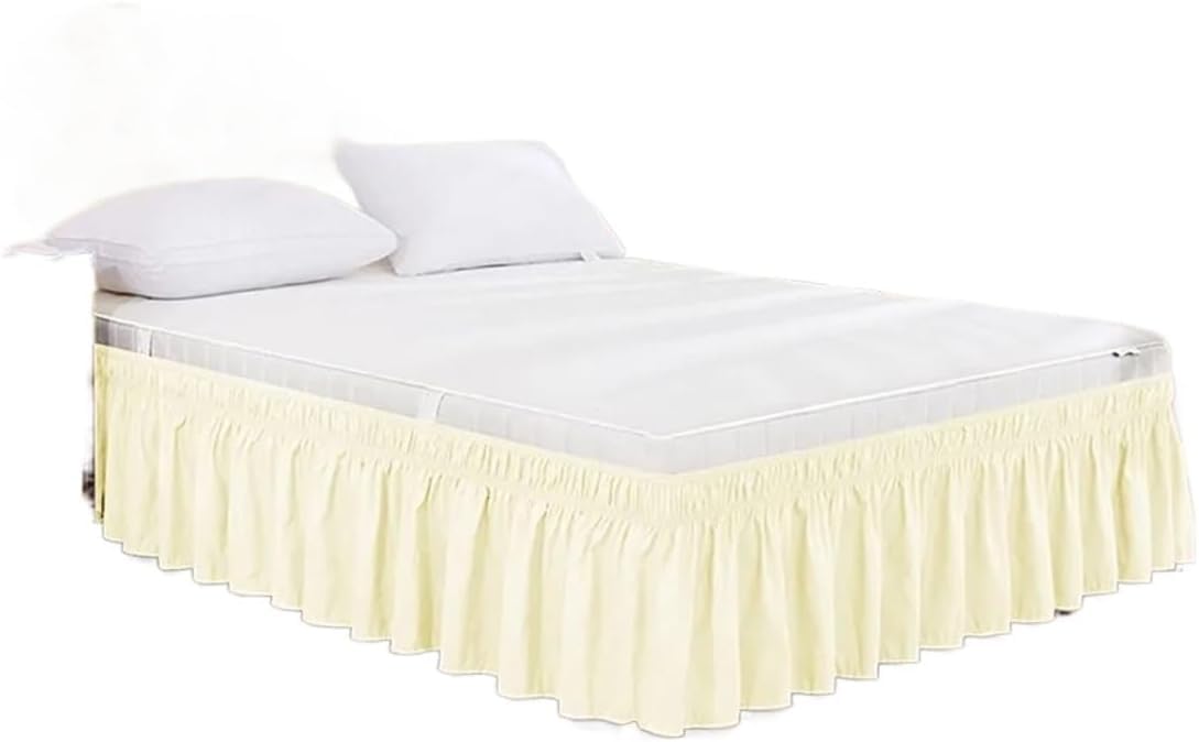 Bed Skirt Valance For Bed,Dust Ruffle Solid Color Wrap Around Ruffled Skirt With Strong Elastic -Fade Resistant Fabric 15 Inch High(Beige Yellow,CK 200x220x38cm)