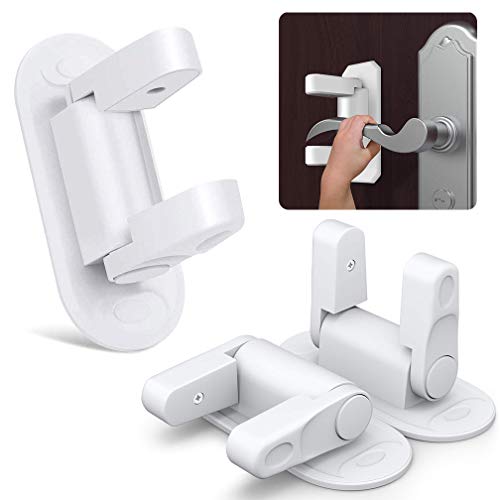 3 PCS White Door Lever Lock | SACONELL Child Safety Handles Locks, Self-Adhesive Baby Proofing Cabinet, Cupboard, Window, Drawer and Dresser Closet Knob Locks Latches
