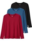Picture of Xelky Womens Cotton Long Sleeve Shirts Workout Round Neck Casual Tops T-Shirt Plain Basic Soild Tee 3 Pack Black/Navy/Wine L