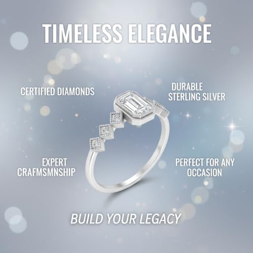 Image of Choose Your Gemstone Bezel Set Emerald Accented Diamond CZ Ring Rose Gold Plated Emerald Shape Side Stone Engagement Rings for Women, Girls and Ladies US Size 4 to 12