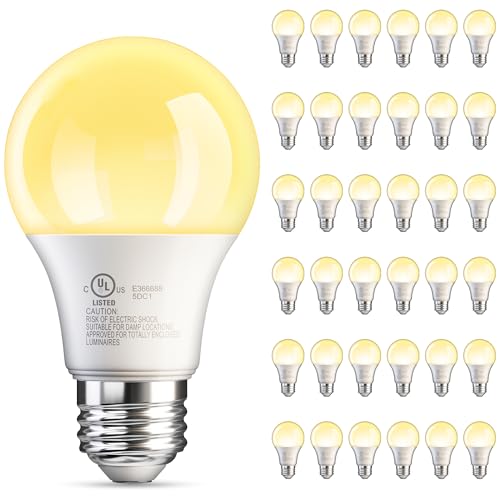 Image of TJOY A19 LED Light Bulbs Soft Warm White 2700K, 60 Watt Equivalent, Efficient 9W, E26 Standard Base, Non Dimmable Energy Saving Warm Light Lamp Bulb 800LM 120V, for Home, Bedroom, Living Room, 36 Pack