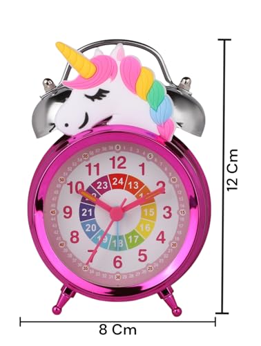Image of De'rons Twin Bell Analog Table Alarm Clock with Backlight for Heavy Sleepers Alarm Clock for Students Funny Cute Cartoon Unicorn Shape Alarm Clock for Girls Kids Boys Bedroom 12 x 8 cm (Pink)