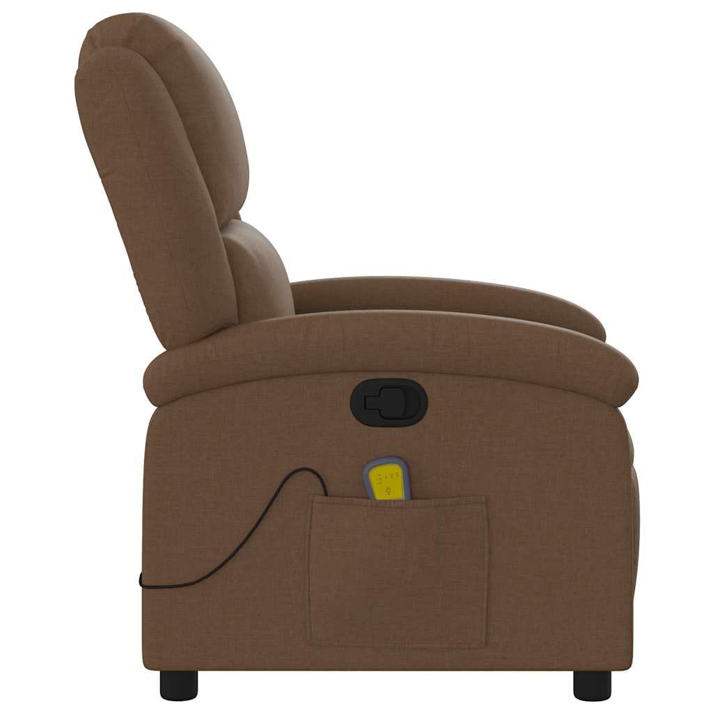 Poltrona massaggiante marrone in tessuto, poltrona relax con funzione sdraio, massaggio a 6 punti, comoda imbottitura, tasca laterale, per soggiorno, camera da letto, portata 110 kg