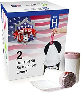 Compatible With Simplehuman Code H - 100 count (2 Rolls) Durable Custom Fit Plastic Trash Bags w/Drawstring - 30-35 Liter/ 8-9 Gallon Trash Cans - Heavy Duty Garbage Bag - Made in USA
