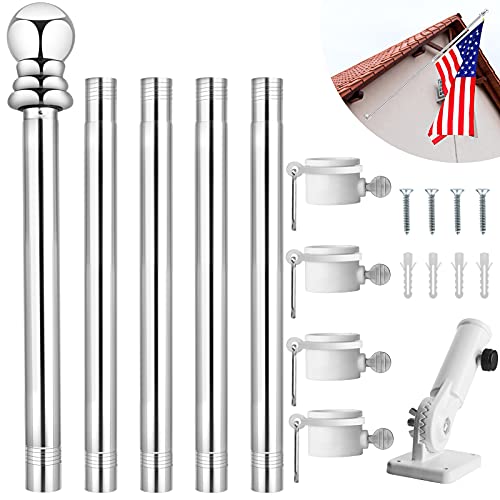 Flag Pole Kit 6FT, Flag Pole for House Outside with Holder, Heavy Duty Stainless Steel Flagpole Outdoor Flag Pole for Truck Porch Garden Yard with 4 Flag Pole Rings
