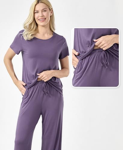 Image of GYS Bamboo-derived Viscose Women's Pajamas Set Short Sleeve Top With Pants 2-Piece Sleep Set