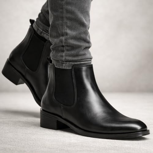 Image of Men's Chelsea Boots | Black Croc Textured Leather | Cuban Heel | Italian Design | TPR Sole | Cushioned Insole