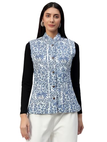 Image of Ravaiyaa - Attitude is everything Women's Floral Printed Reversible Quilted Jacket Coat Blazer Jacket Sleeve Less Waistcoat