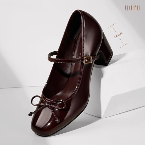 Image of IDIFU IN2 Mary Janes for Women Closed Toe Block Heels Cute Bow Dress Shoes