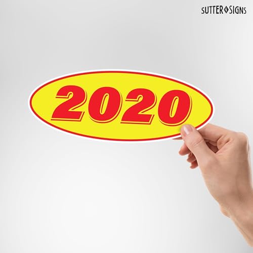 Image of 2020 Car Model Year Windshield Stickers | 14 inch x 5.5 inch Oval Stickers for Car Dealerships, Vehicle Windshields (Pack of 12)