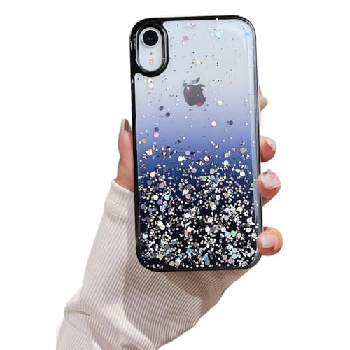 Image of VONZEE Case Compatible with iPhone XR (6.1 inch), Non Moving Glitter Cover for Girls & Women Soft TPU Shockproof Anti Scratch Drop Protection Cover (Black)