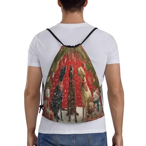 Drawstring Bag, Dogs Wearing Christmas Design Durable Water Resistant For Sport,Travel - Lightweight Sackpack2