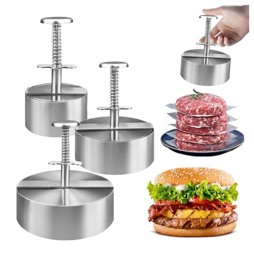 HFZCV 304 Edelstahl Burger Press, 8 cm/11,5 cm /14 cm Verstellbarer Hamburger Patty Maker, Antihaft Patty Press für Rindfleisch, Gemüse und Burger Zubereitung (3er-Set)