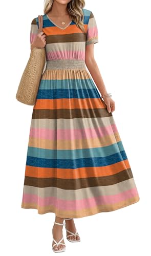 OFEEFAN Summer Midi Sundresses Long Dresses for Women V Neck