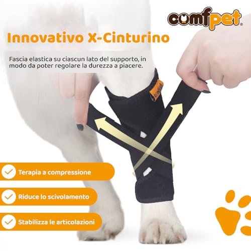 COMFPET Hundehalsbandage für hintere Sprunggelenk, Hund Bein Unterstützung Wrap mit Metall-Streifen, Hinterbein Wrap Protector, Hund Bein Joint Sleeve, Hund Verstauchungen zu verhindern-M (5'-7')