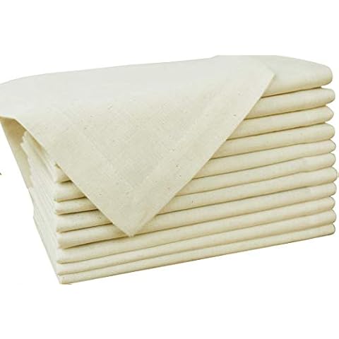 Flax Cotton Designer Dinner Napkins - Natural - 18X18 Inch- Pack of 12 - Premium Linen Look - 20% Linen,80% Cotton- Natural Cloth Napkins, Linen Hemstitched,Wedding,Fabric,Rustic,Cocktail Napkins Cover